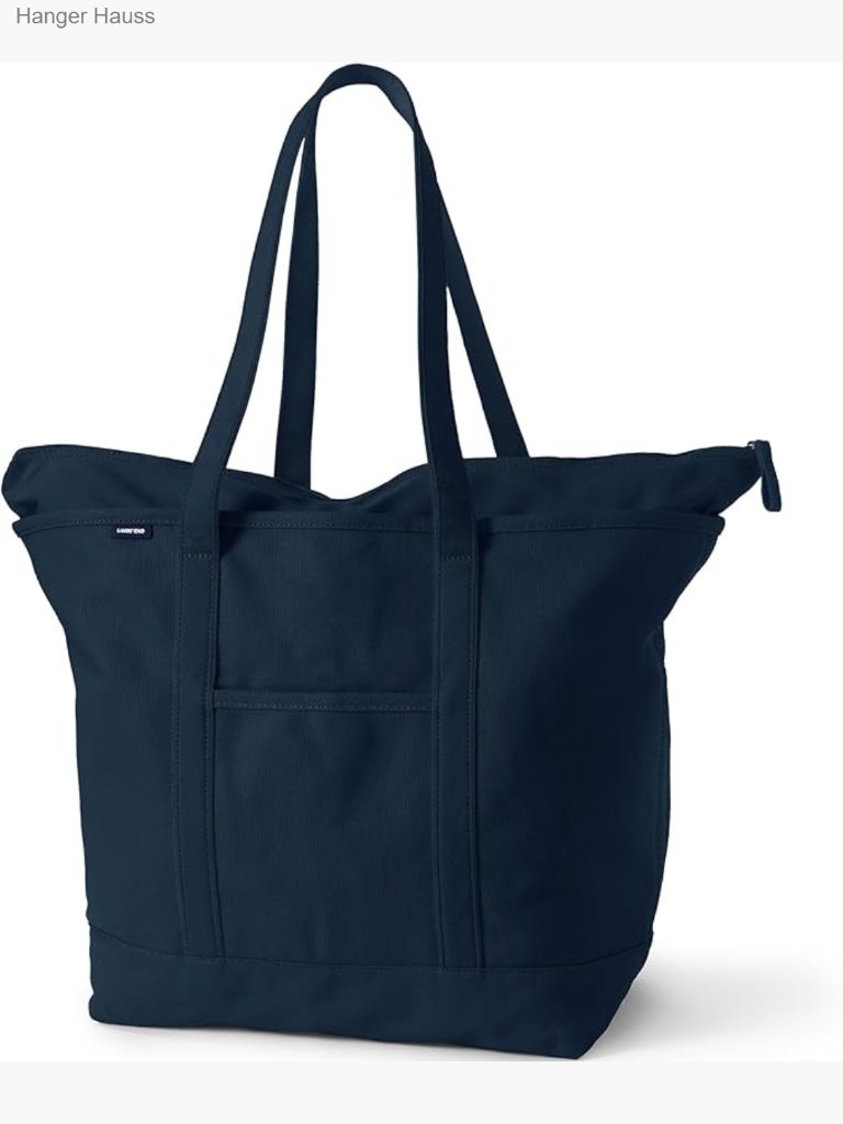 Zip Top Long Handle Canvas Tote Bag - Laptop Fits - Heavy Duty